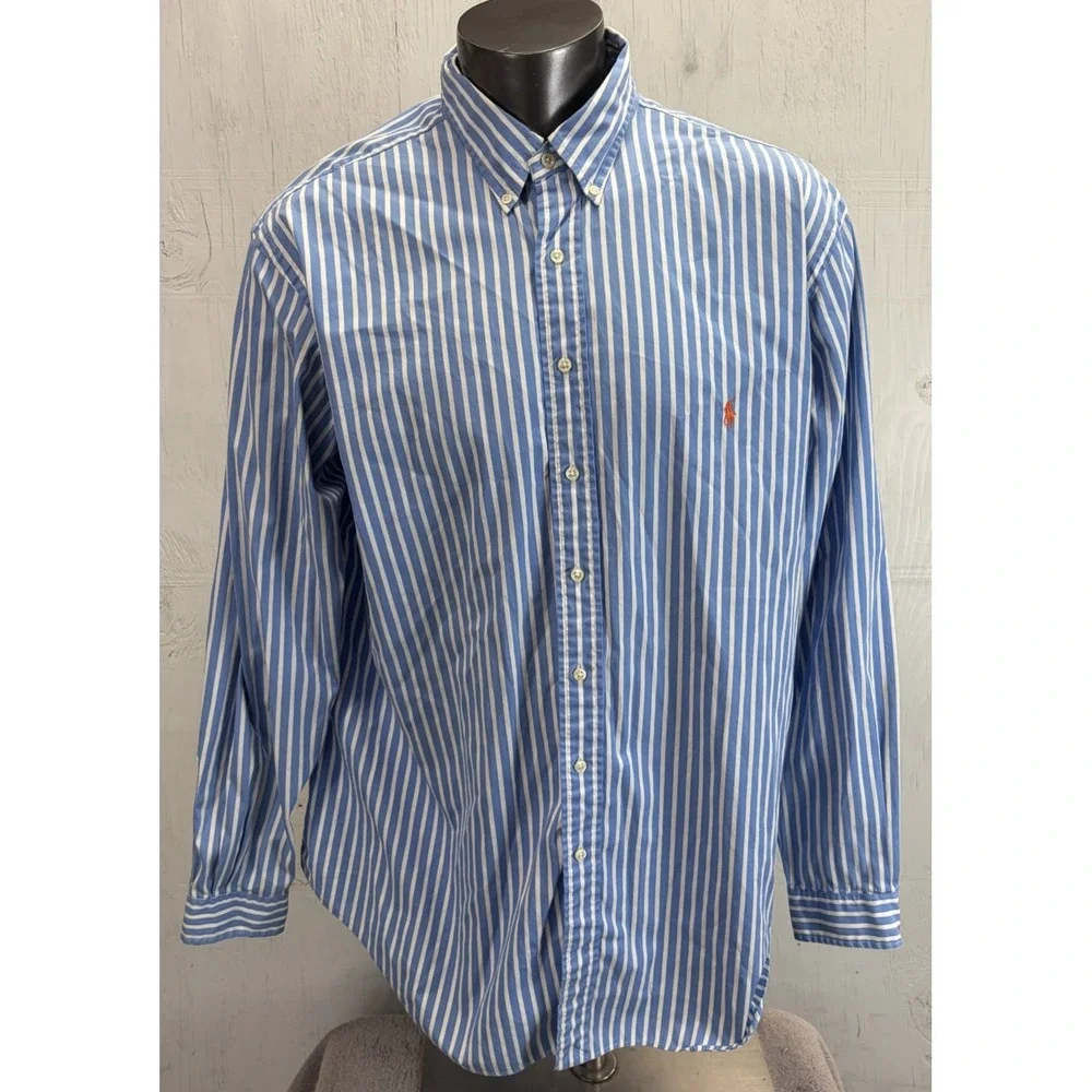 Polo Ralph Lauren Button Front Shirt Mens Size 2XLT Blue White Striped Classic